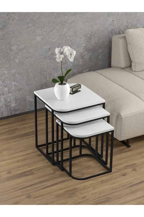 Damla 3-Piece Rectangular Nesting Table Set - White
