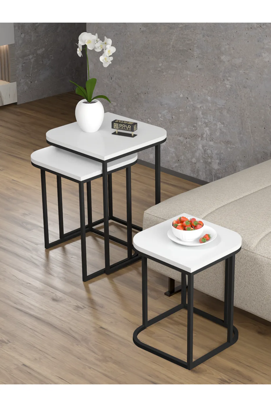 Damla 3-Piece Rectangular Nesting Table Set - White