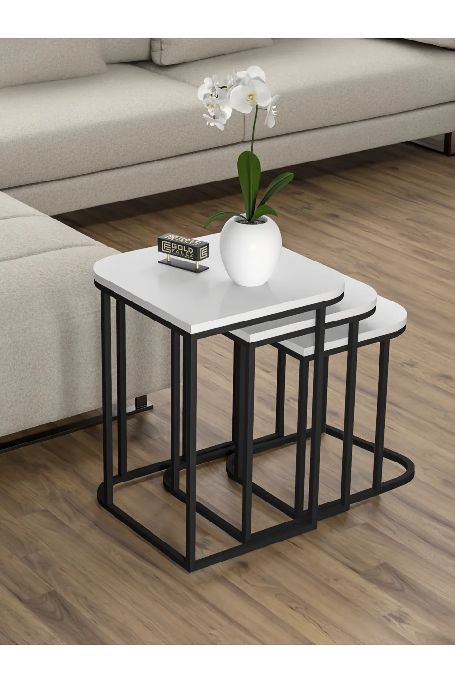 Damla 3-Piece Rectangular Nesting Table Set - White