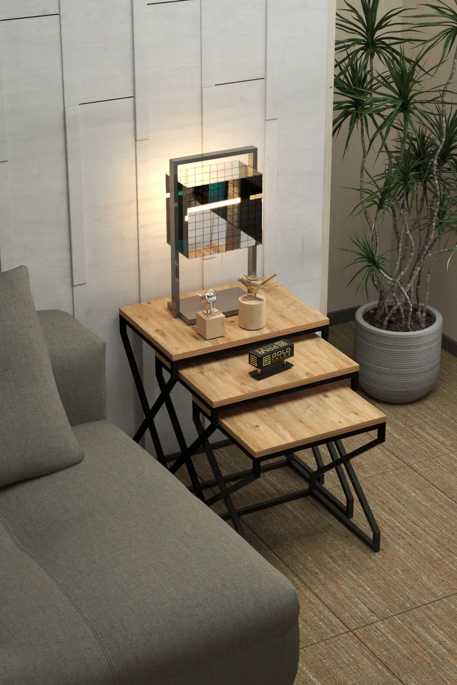 3-Piece Square Nesting Table Set V-Shaped Legs - Brown