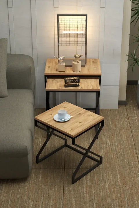 3-Piece Square Nesting Table Set V-Shaped Legs - Brown