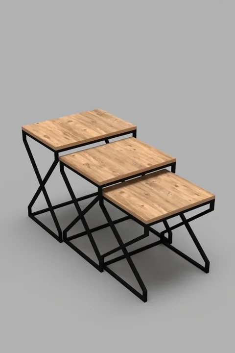 3-Piece Square Nesting Table Set V-Shaped Legs - Brown