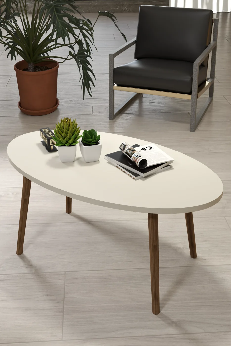 Turned Wooden Leg Oval Coffee & Nesting Table Set - Ecru