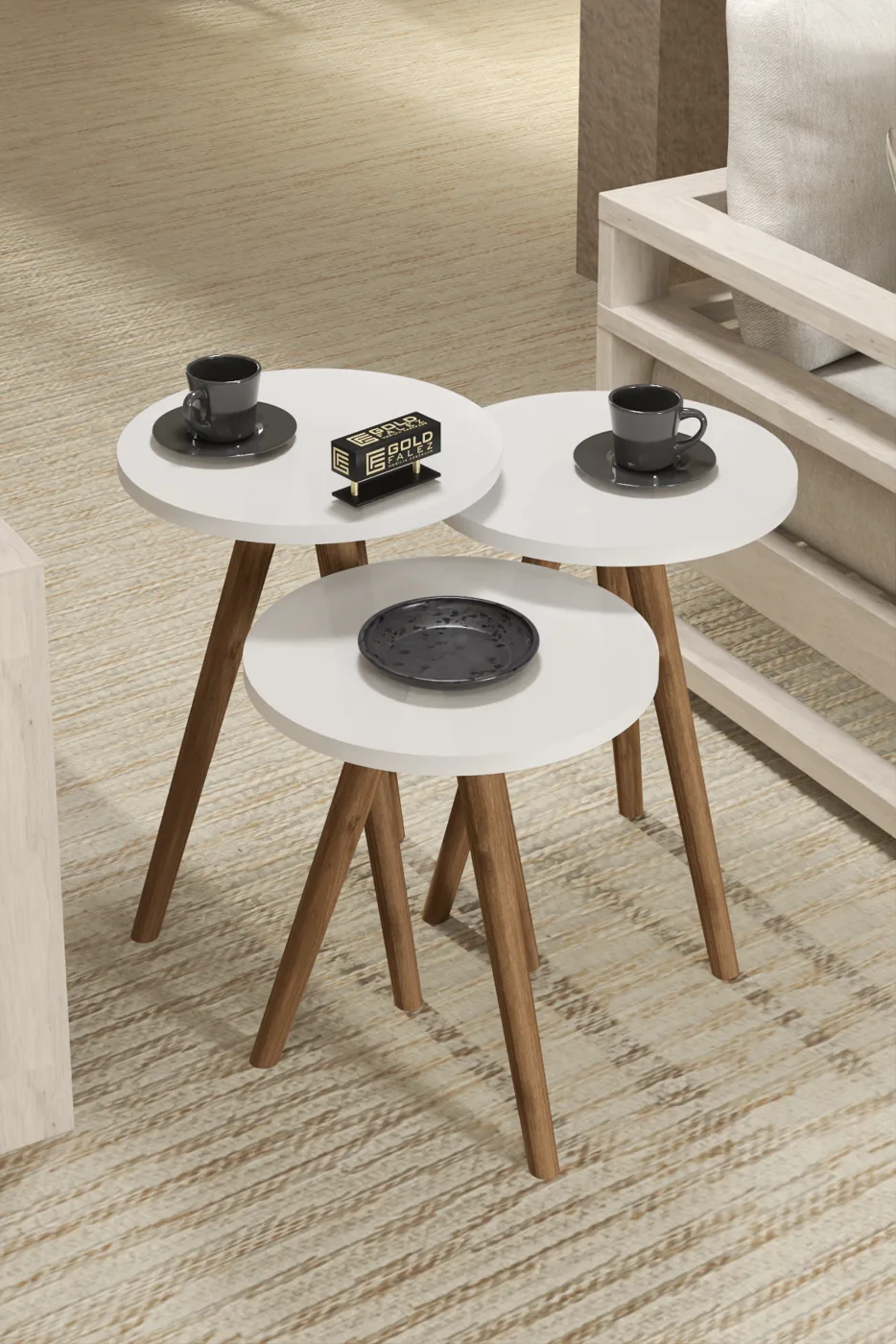 Turned Wooden Leg Oval Coffee & Nesting Table Set - White