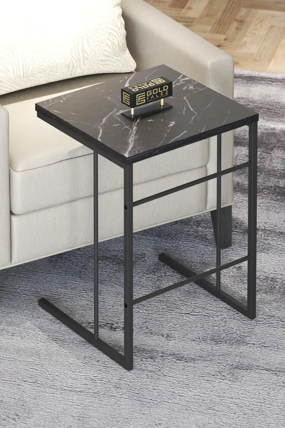 Solo 3-Piece Square Nesting Table Set - Black Marble Effect