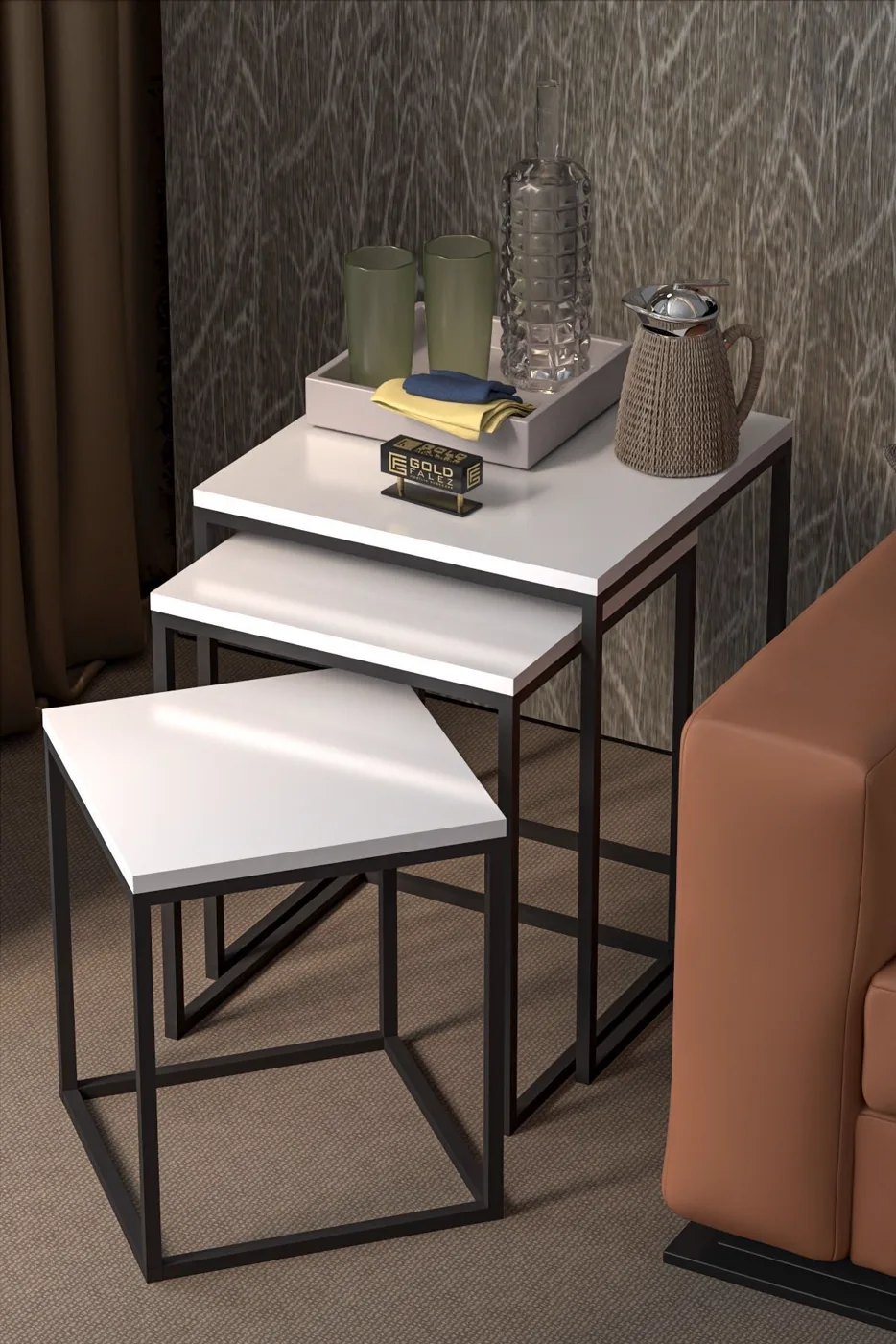 Cube 3-Piece Square Nesting Table Set - White