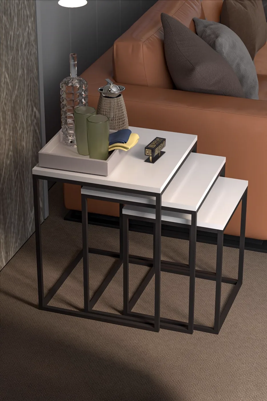 Cube 3-Piece Square Nesting Table Set - White