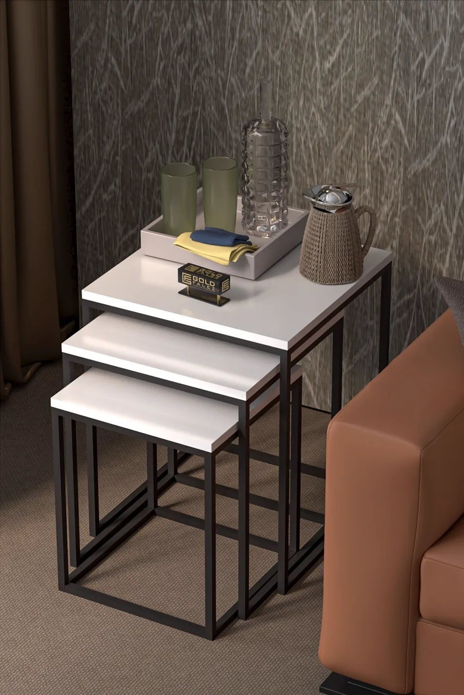 Cube 3-Piece Square Nesting Table Set - White