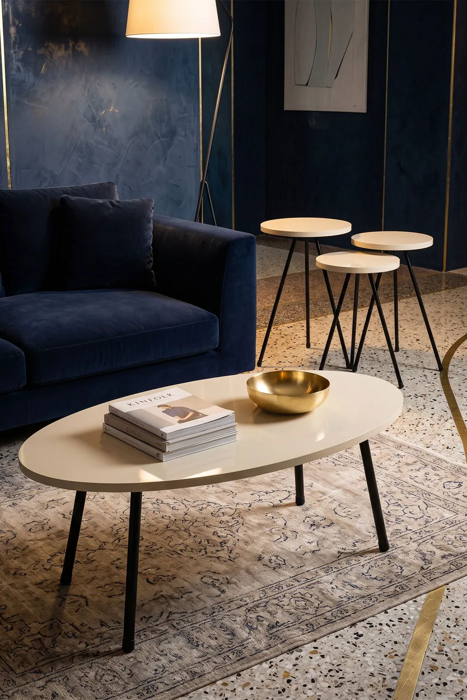 Round Coffee & Nesting Table Set Metal Legs - Ecru