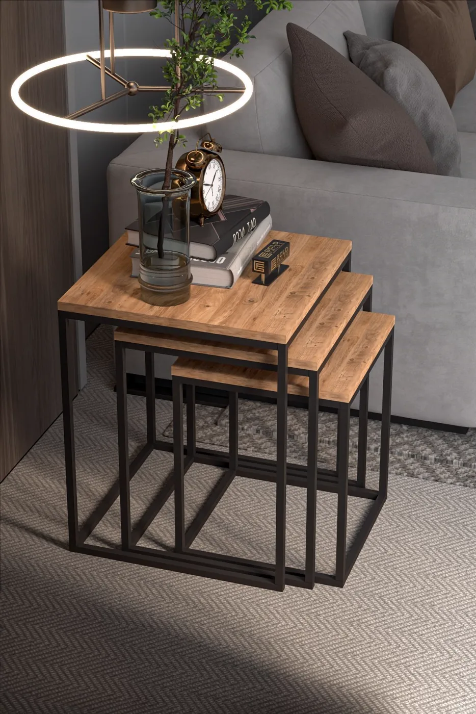 Cube 3-Piece Square Nesting Table Set - Atlantic Pine