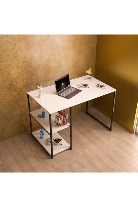 Desk with Side Shelf - White