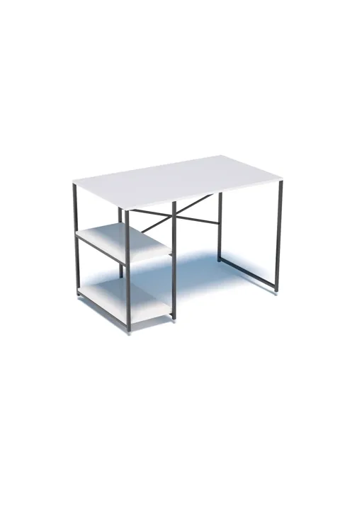 Desk with Side Shelf - White