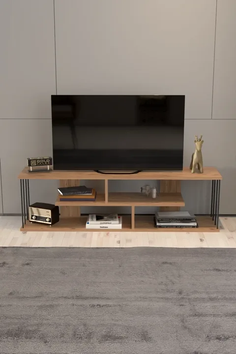 Gzd TV Unit with Wall Shelf - Walnut