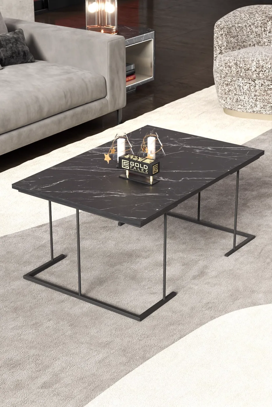 Solo 3-Piece Coffee & Nesting Table Set - Black Marble Effect