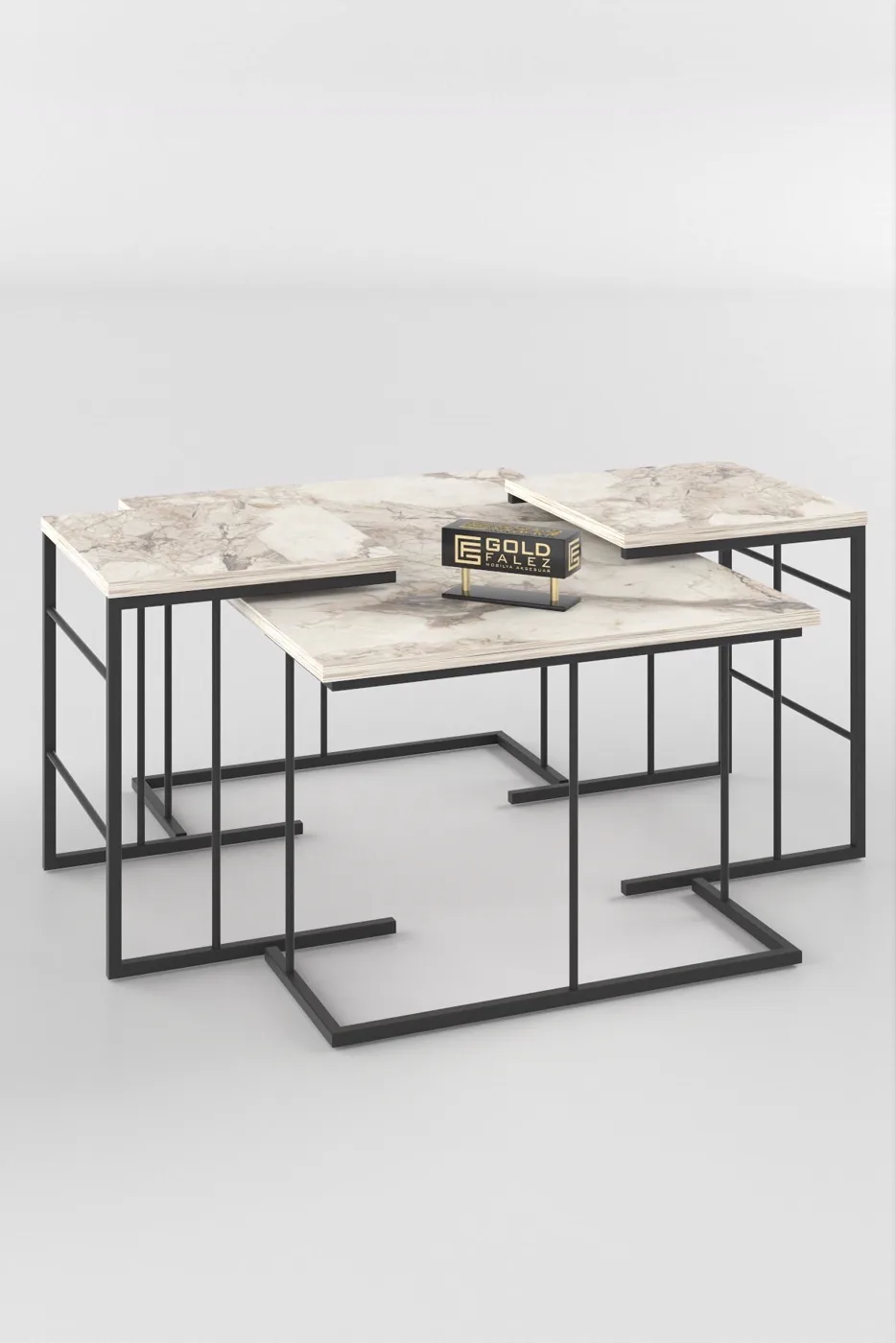 Solo 3-Piece Coffee & Nesting Table Set - White Marble Effect