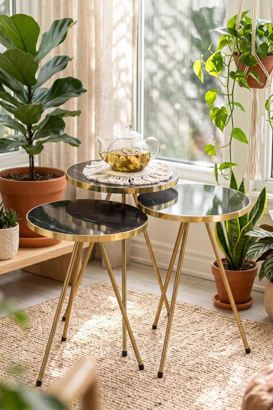 Round Nesting Table Set Gold Metal Legs - Gold 2
