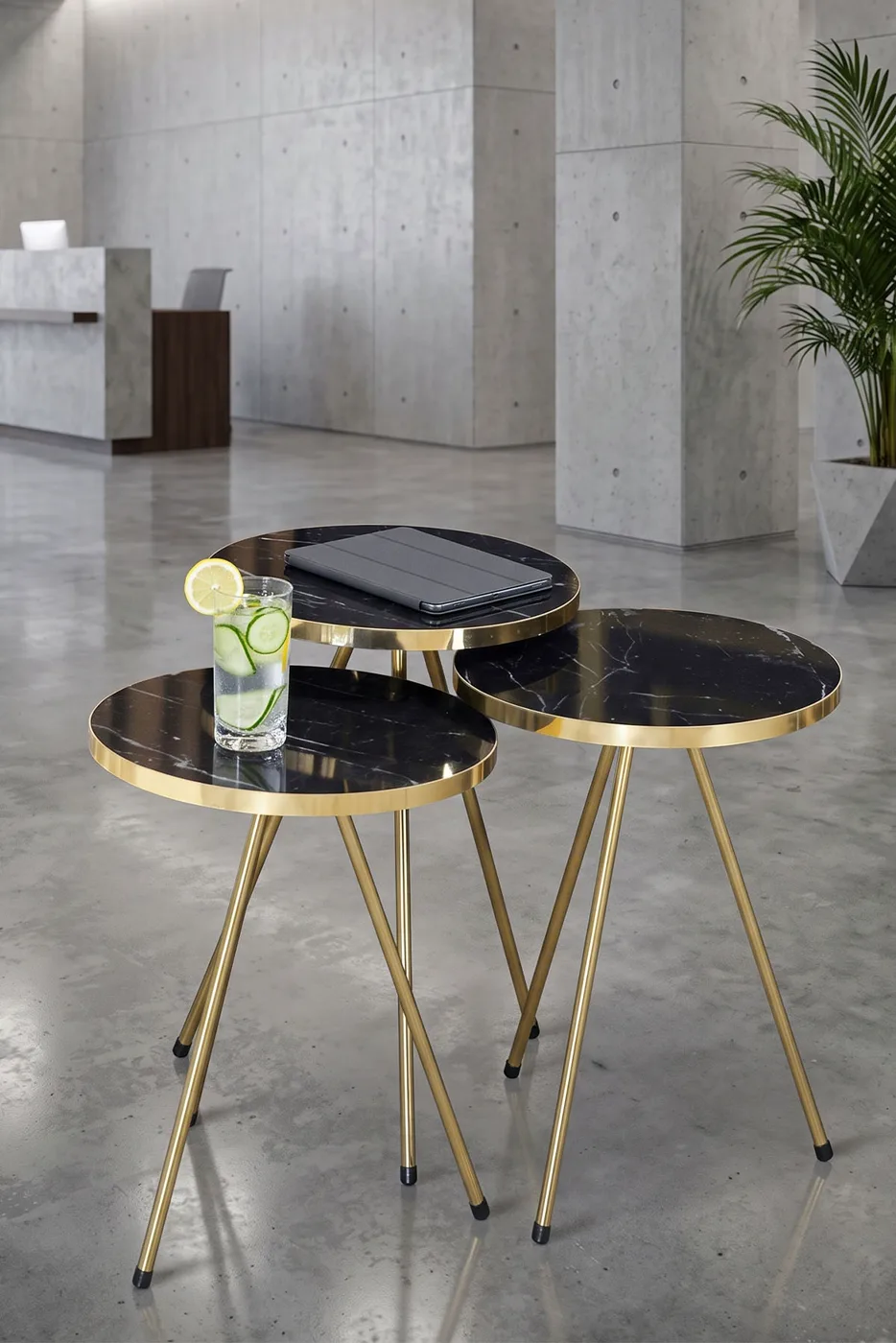 Round Nesting Table Set Gold Metal Legs - Gold 2