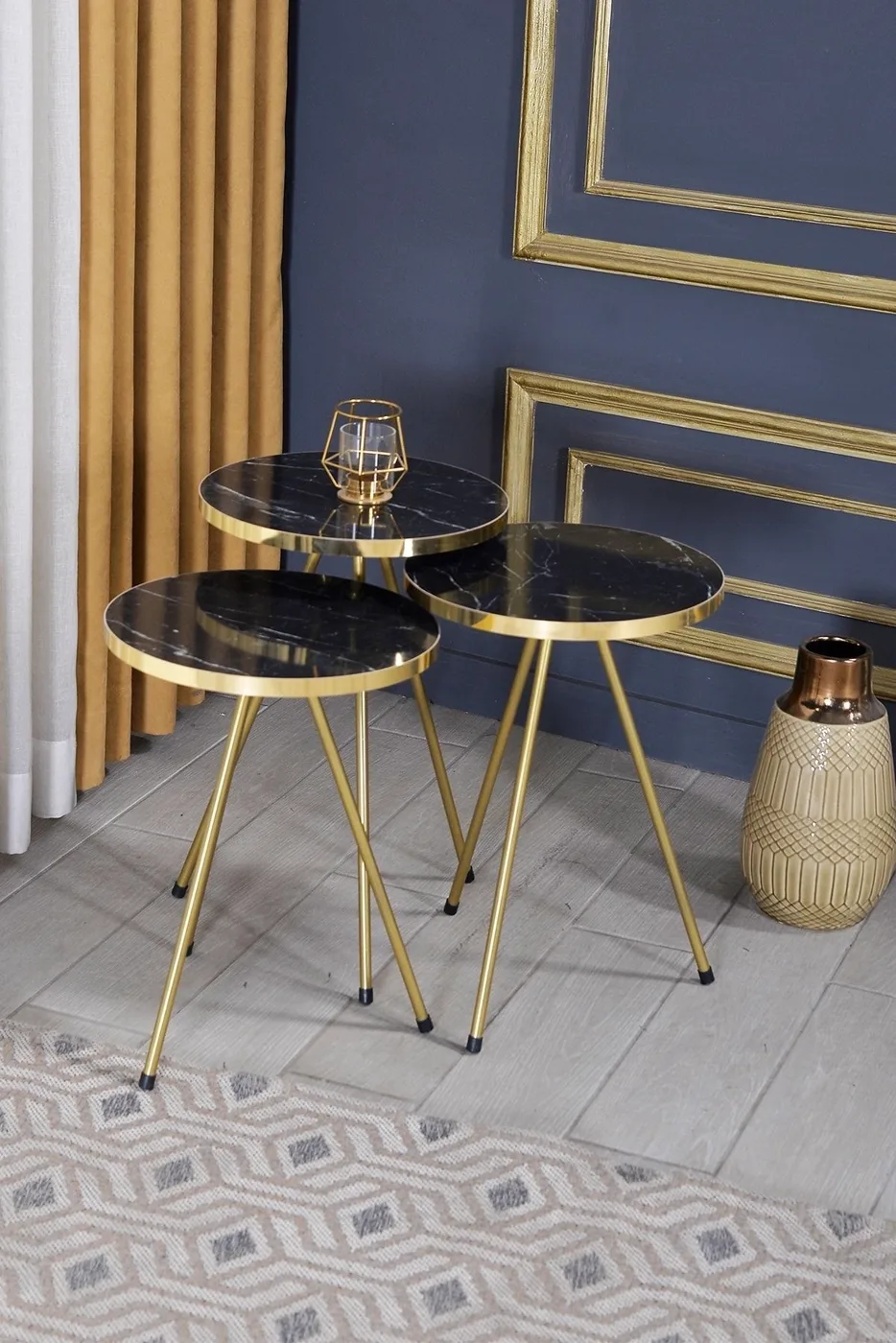 Round Nesting Table Set Gold Metal Legs - Gold 2