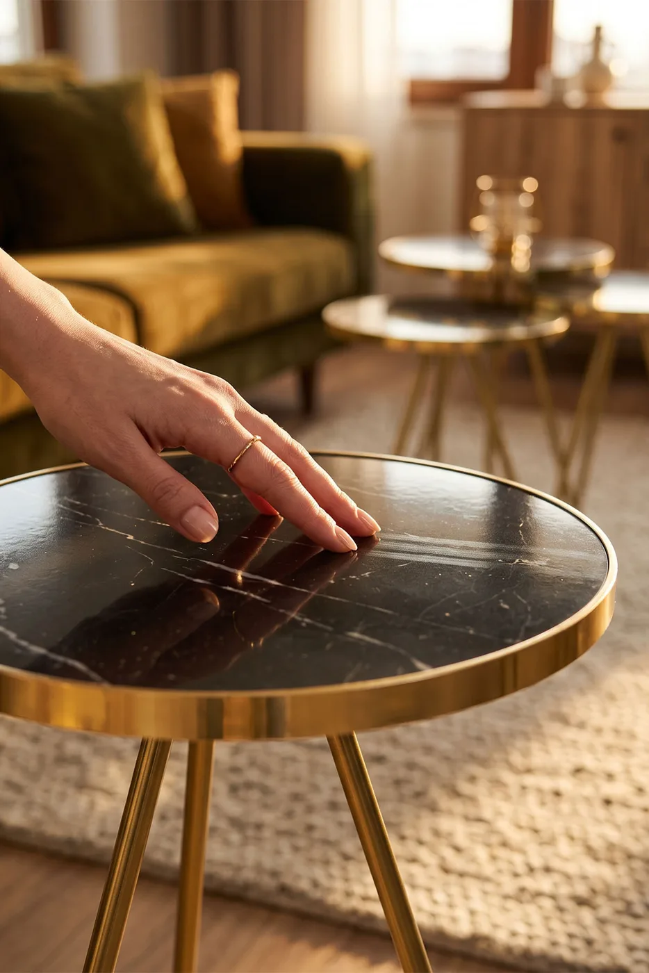 Round Nesting Table Set Gold Metal Legs - Gold 2