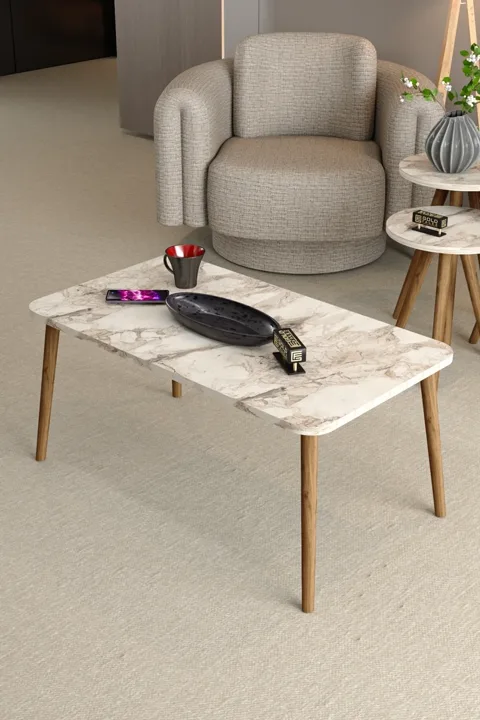 Torna Rectangular Coffee Table - White Marble Effect