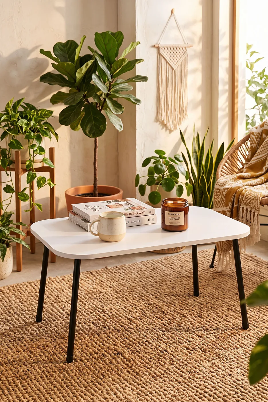 Rectangular Coffee Table Metal Legs - White
