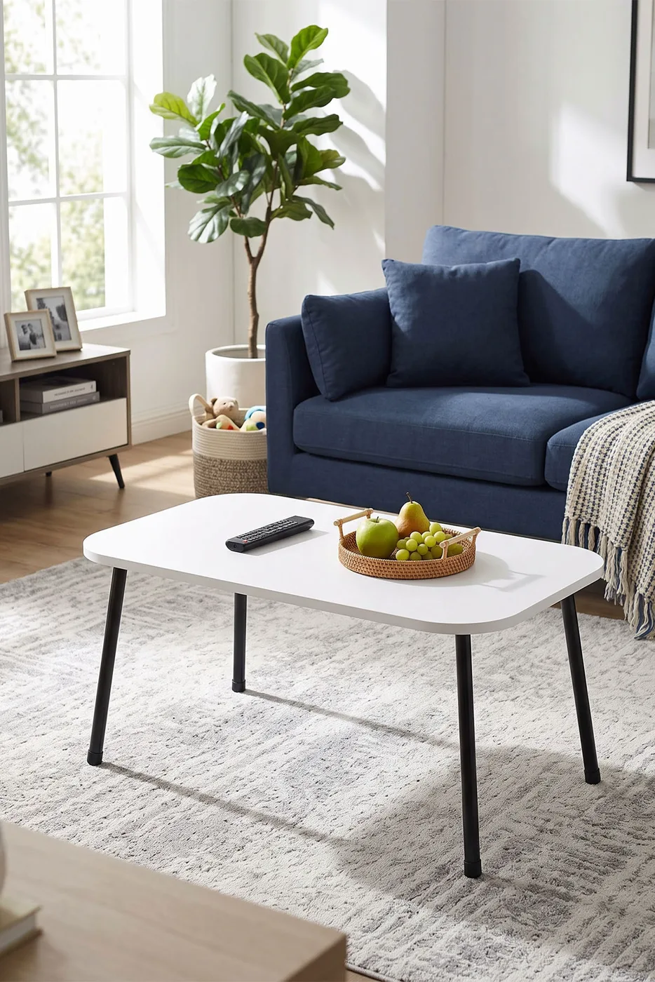 Rectangular Coffee Table Metal Legs - White