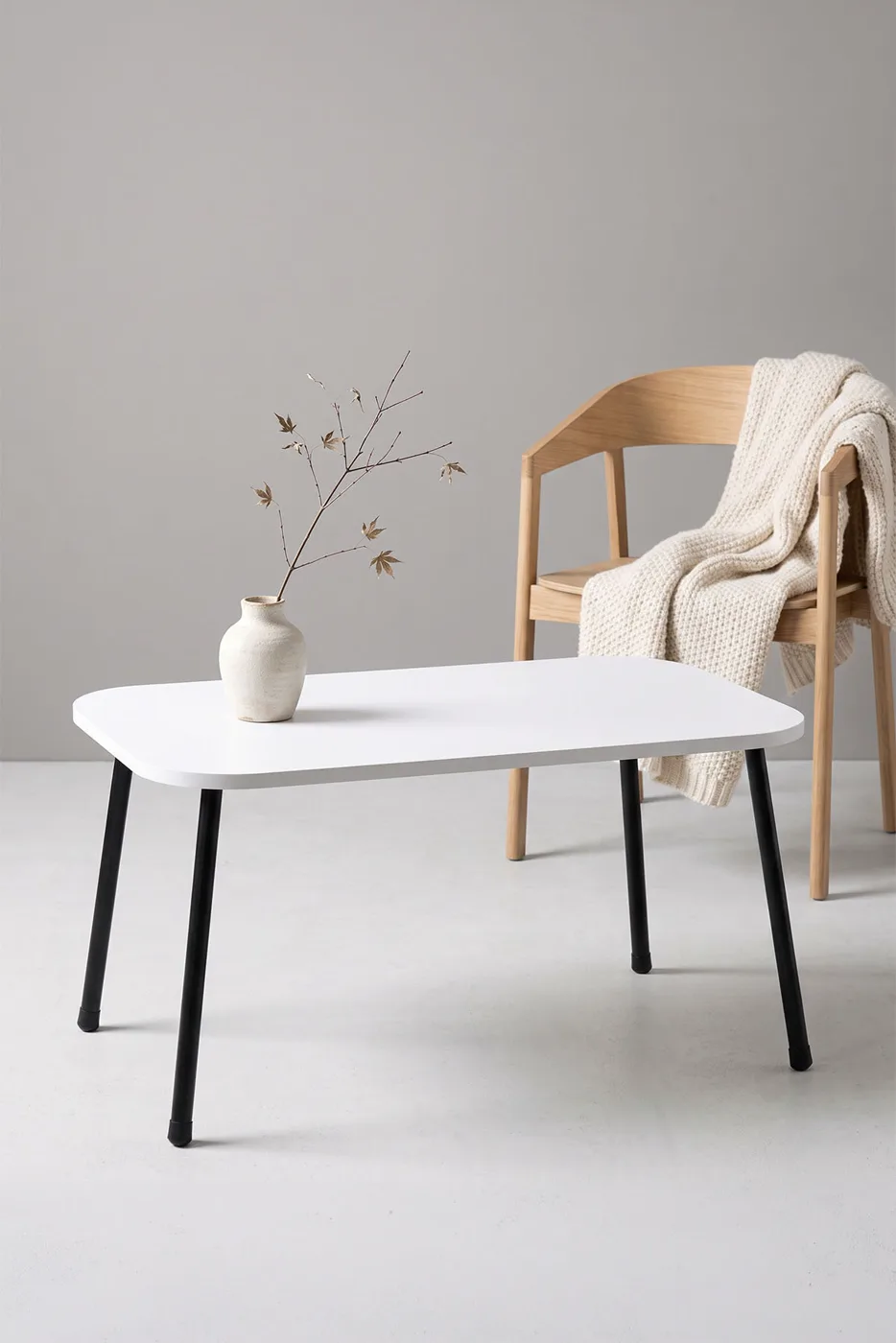 Rectangular Coffee Table Metal Legs - White