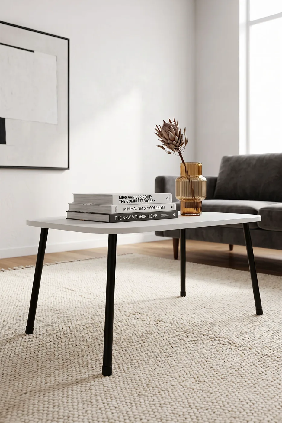 Rectangular Coffee Table Metal Legs - White