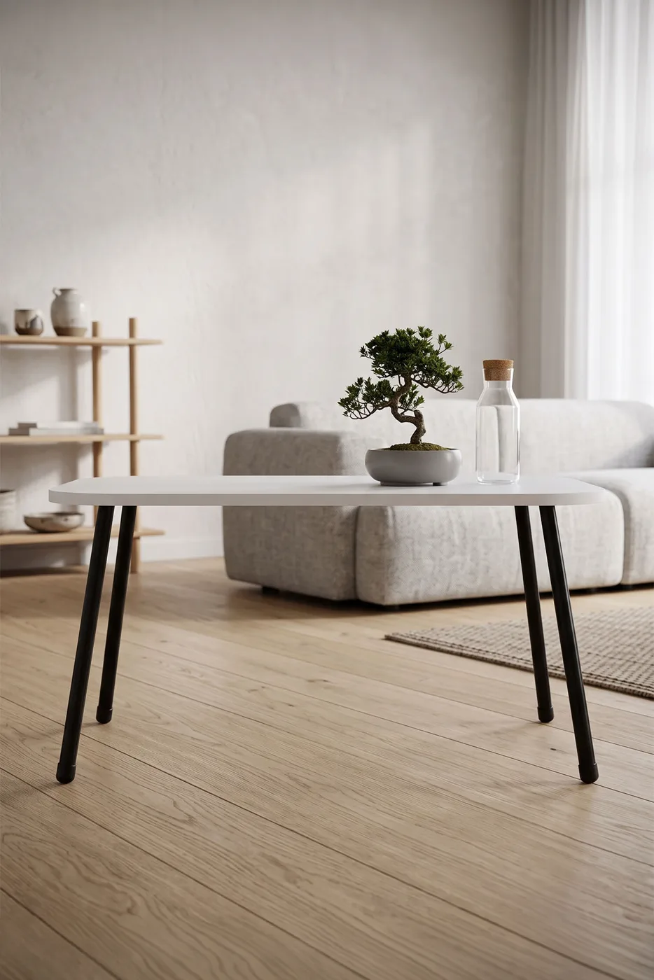 Rectangular Coffee Table Metal Legs - White