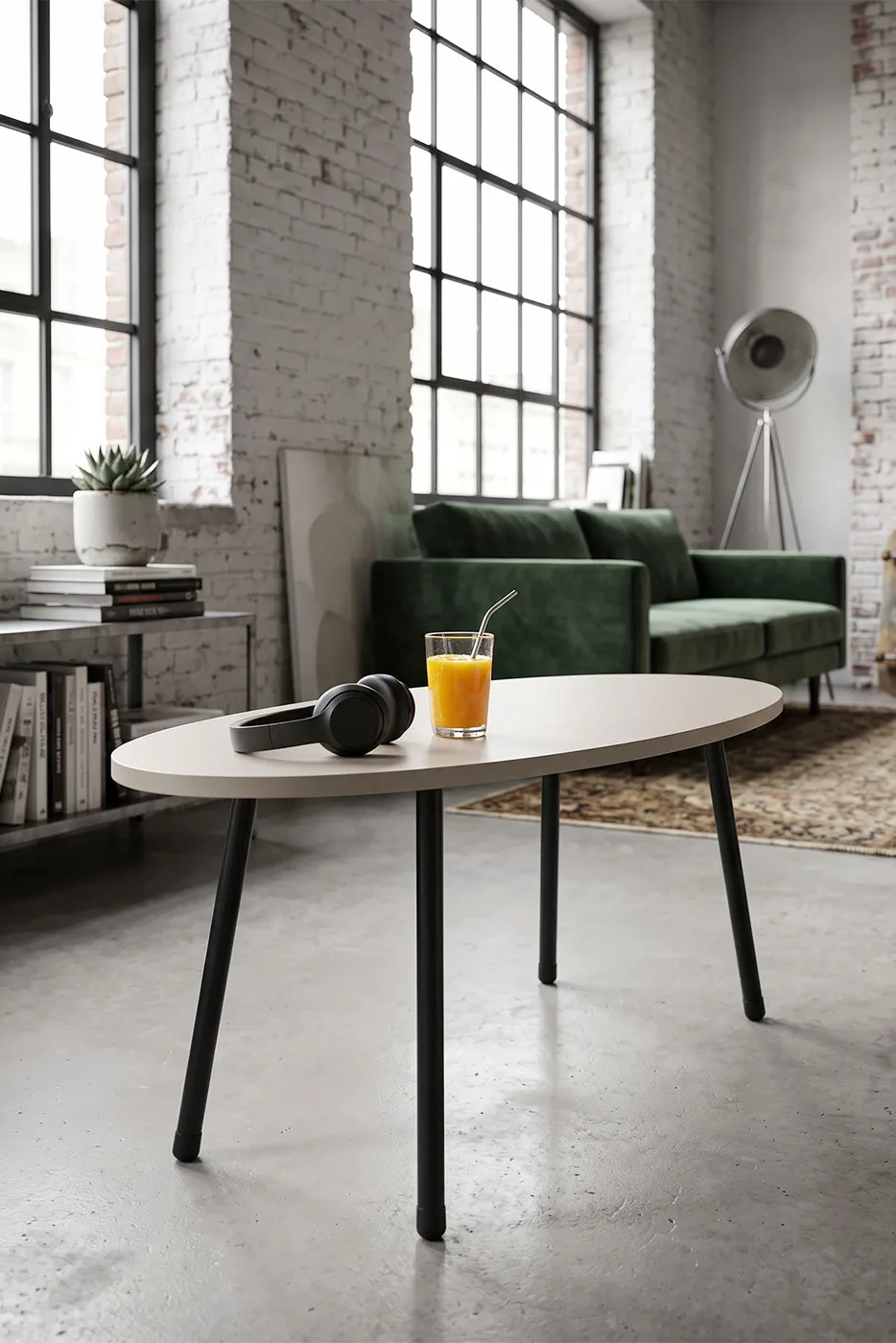 Oval Coffee Table Metal Legs - Cream