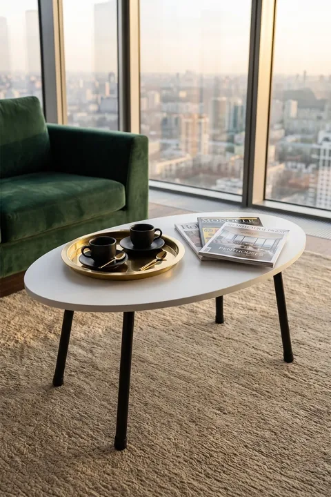 Oval Coffee Table Metal Legs - White