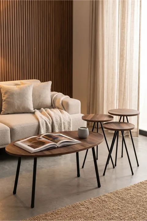 Round Coffee & Nesting Table Set Metal Legs - Atlantic Pine