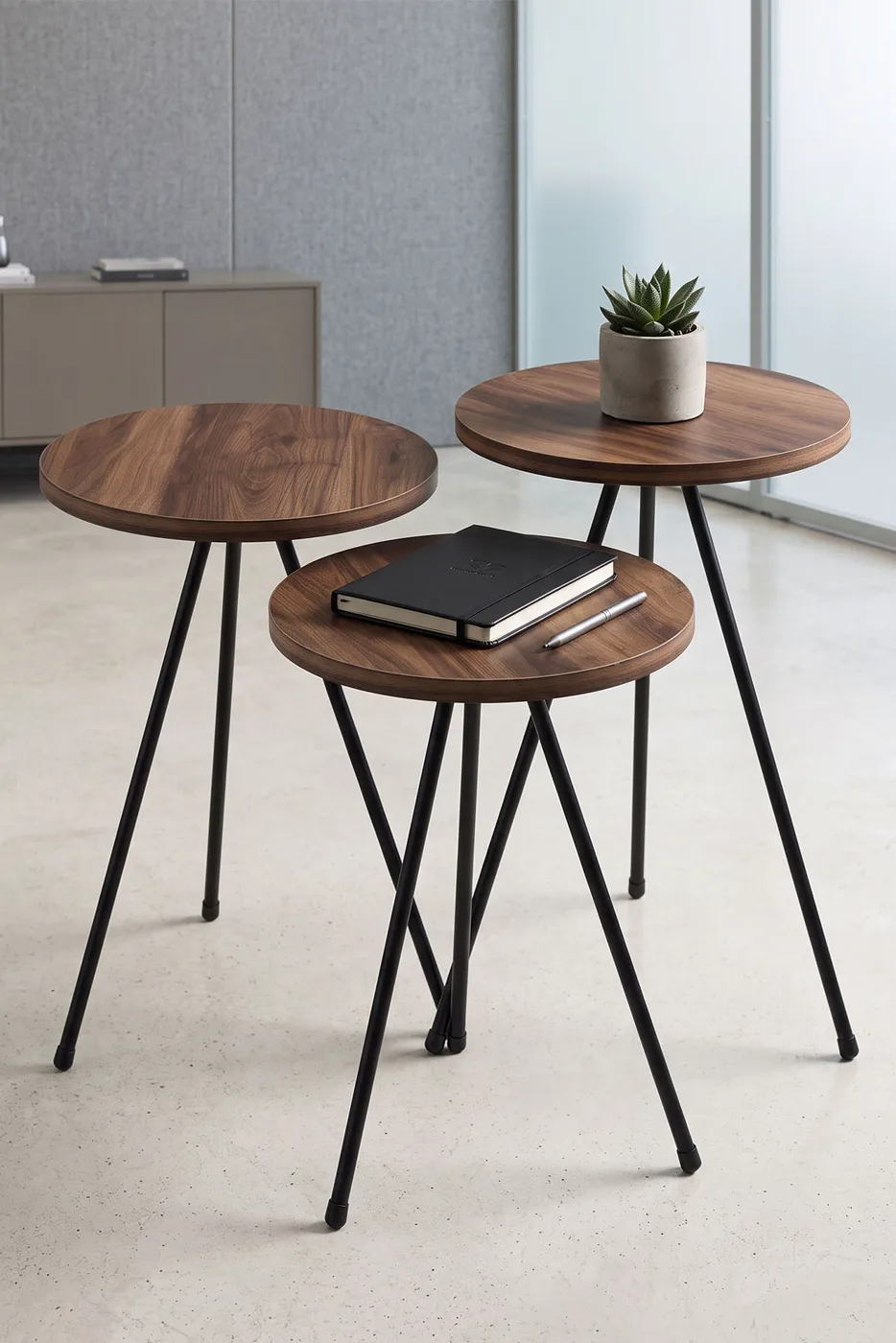 Round Coffee & Nesting Table Set Metal Legs - Atlantic Pine