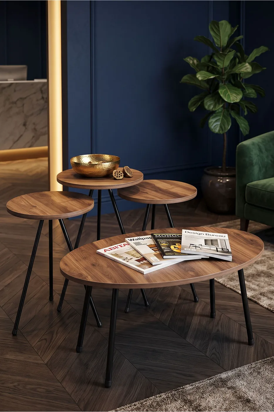 Round Coffee & Nesting Table Set Metal Legs - Atlantic Pine