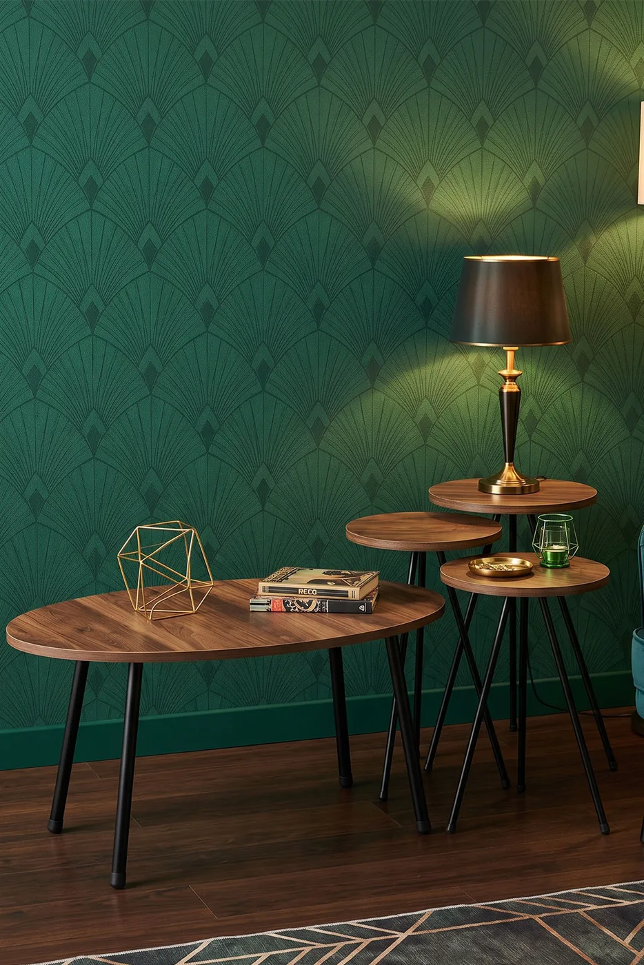 Round Coffee & Nesting Table Set Metal Legs - Atlantic Pine