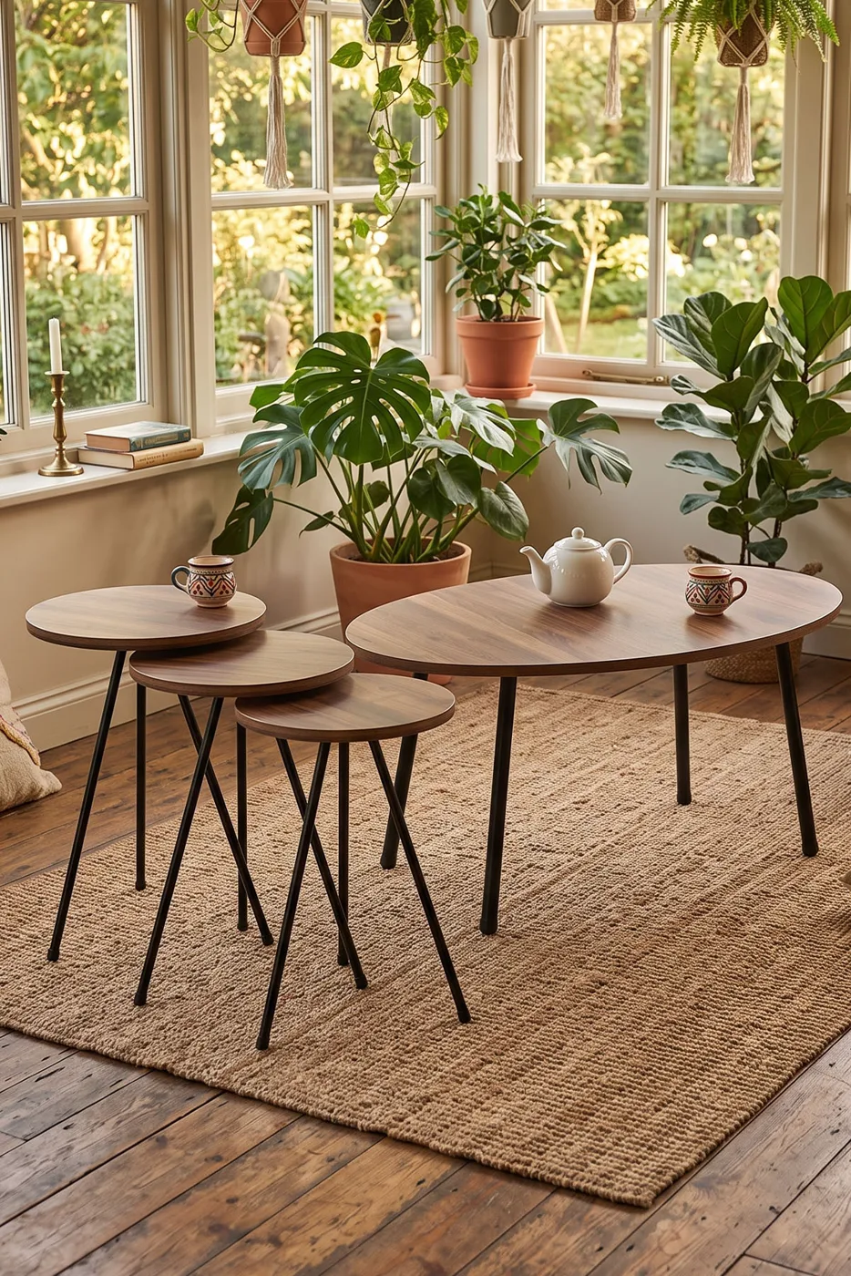 Round Coffee & Nesting Table Set Metal Legs - Atlantic Pine