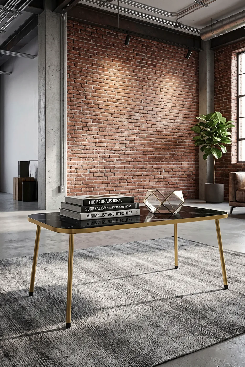 Rectangular Coffee Table Gold Metal Legs - Black Marble Effect