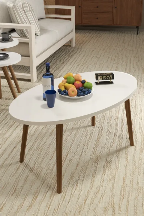 Turned Wooden Leg Oval Coffee Table - White