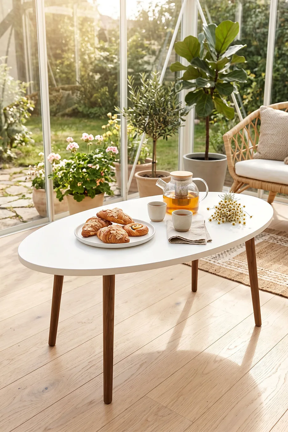 Turned Wooden Leg Oval Coffee Table - White