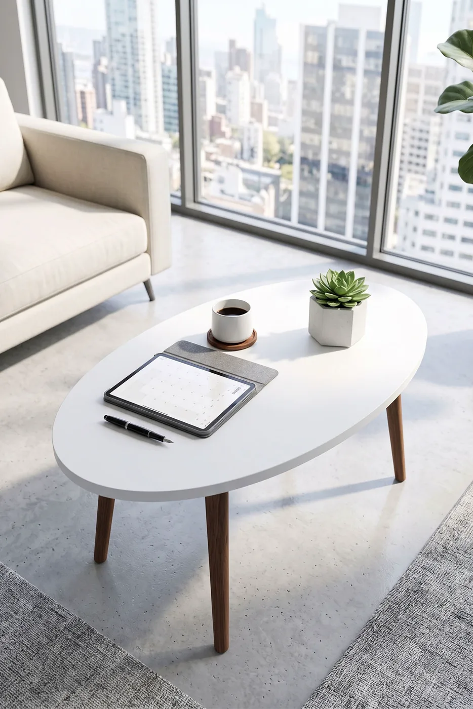 Turned Wooden Leg Oval Coffee Table - White