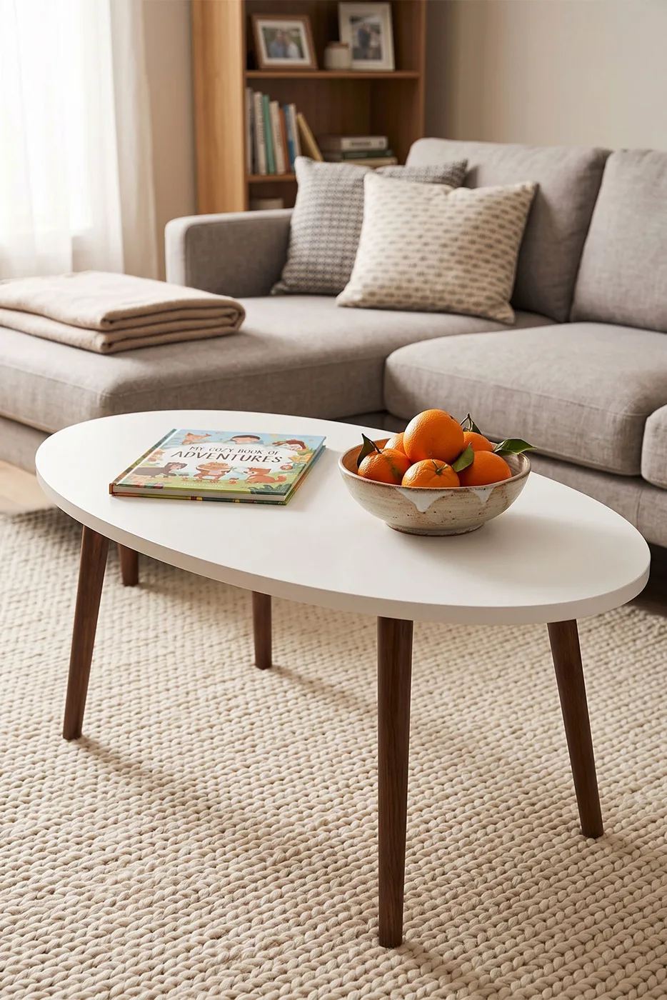 Turned Wooden Leg Oval Coffee Table - White