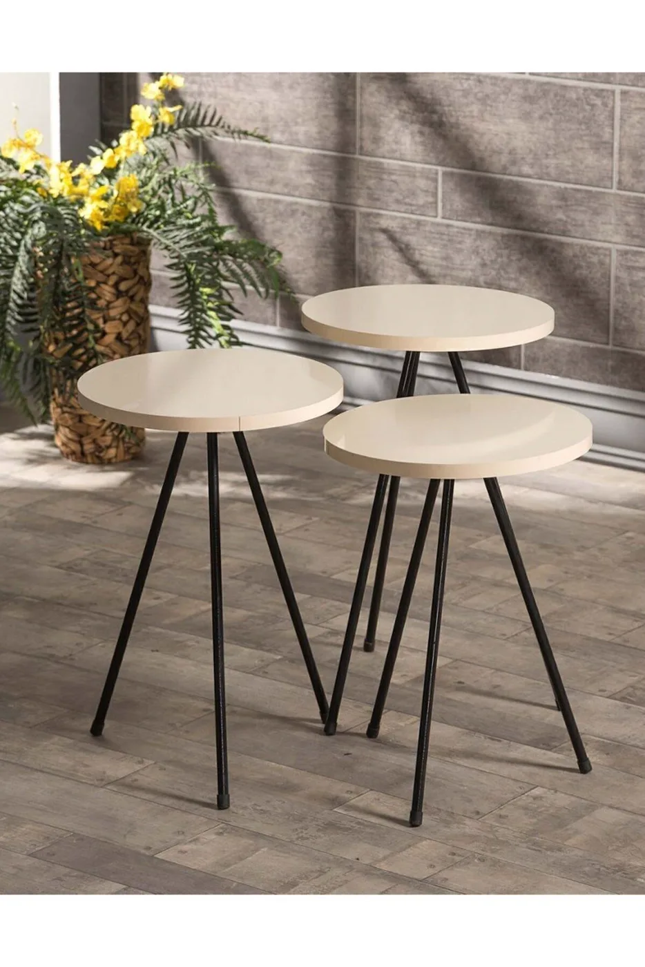 3-Piece Round Nesting Table Set Metal Legs - Cream 2