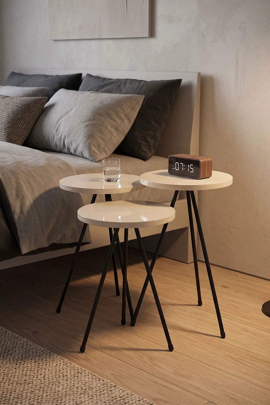 3-Piece Round Nesting Table Set Metal Legs - Cream 2