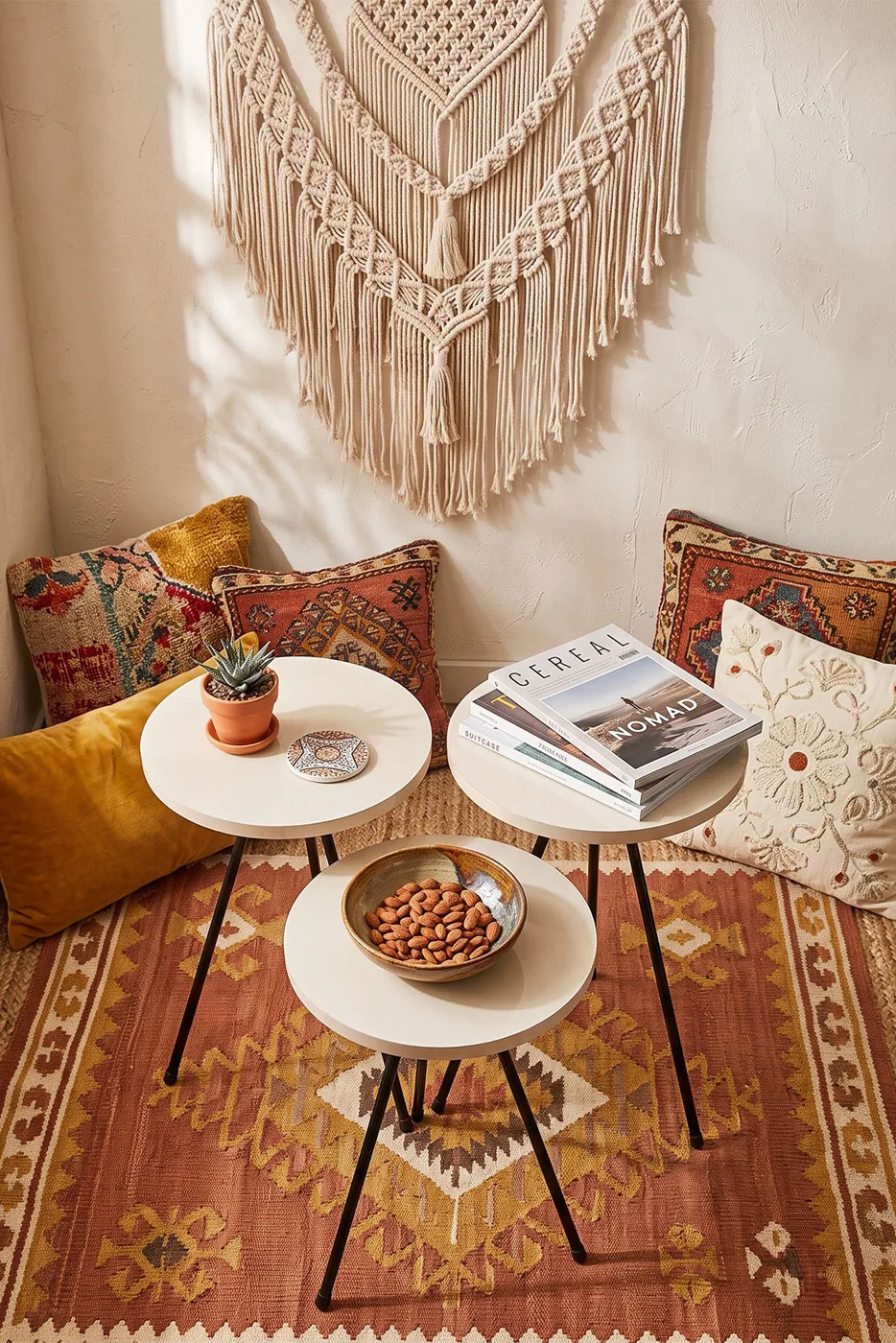 3-Piece Round Nesting Table Set Metal Legs - Cream 2