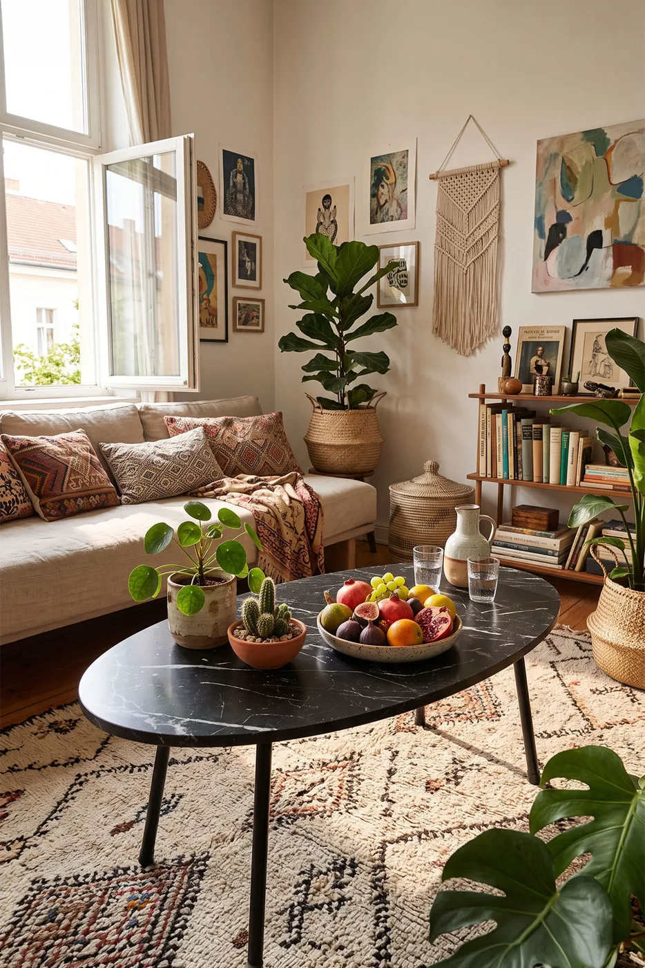 Oval Coffee Table Metal Legs - Black Marble Effect