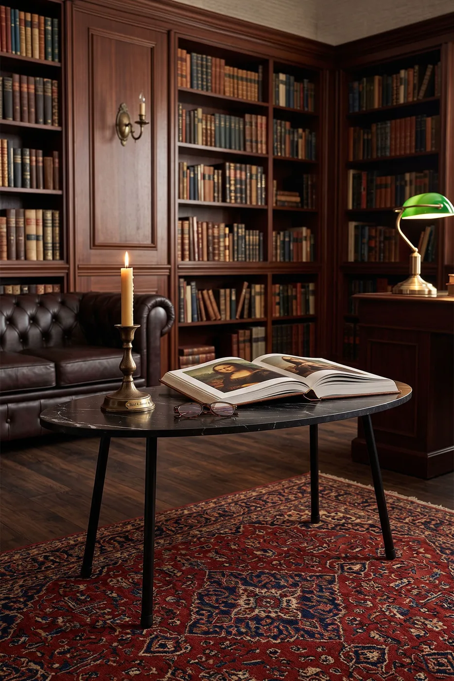 Oval Coffee Table Metal Legs - Black Marble Effect
