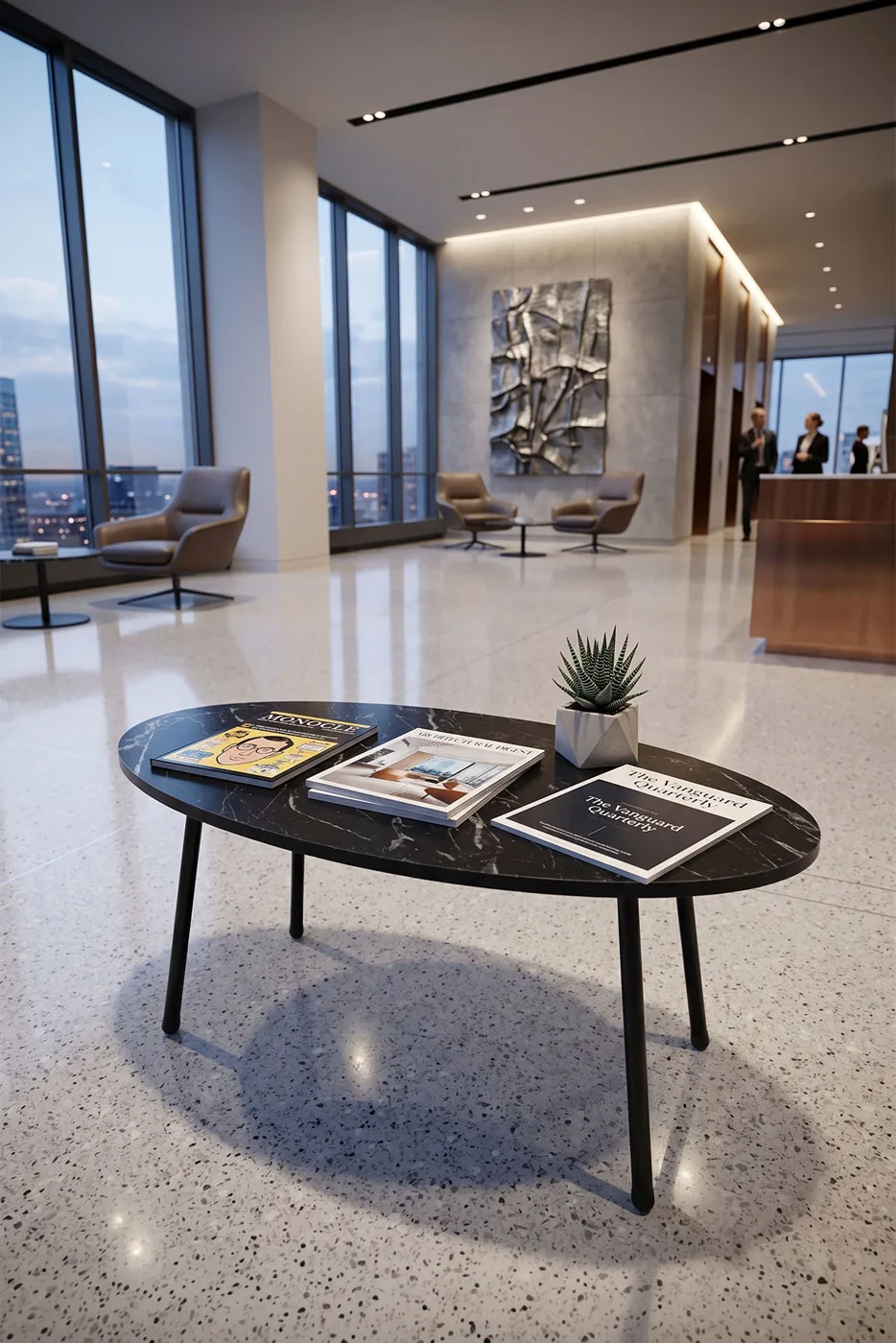 Oval Coffee Table Metal Legs - Black Marble Effect