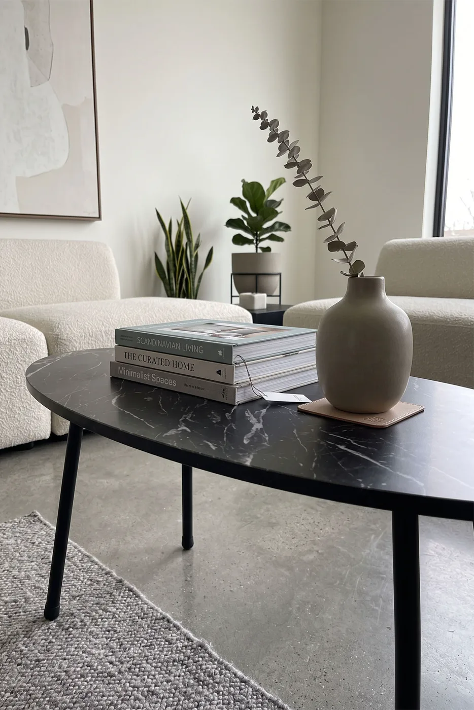 Oval Coffee Table Metal Legs - Black Marble Effect