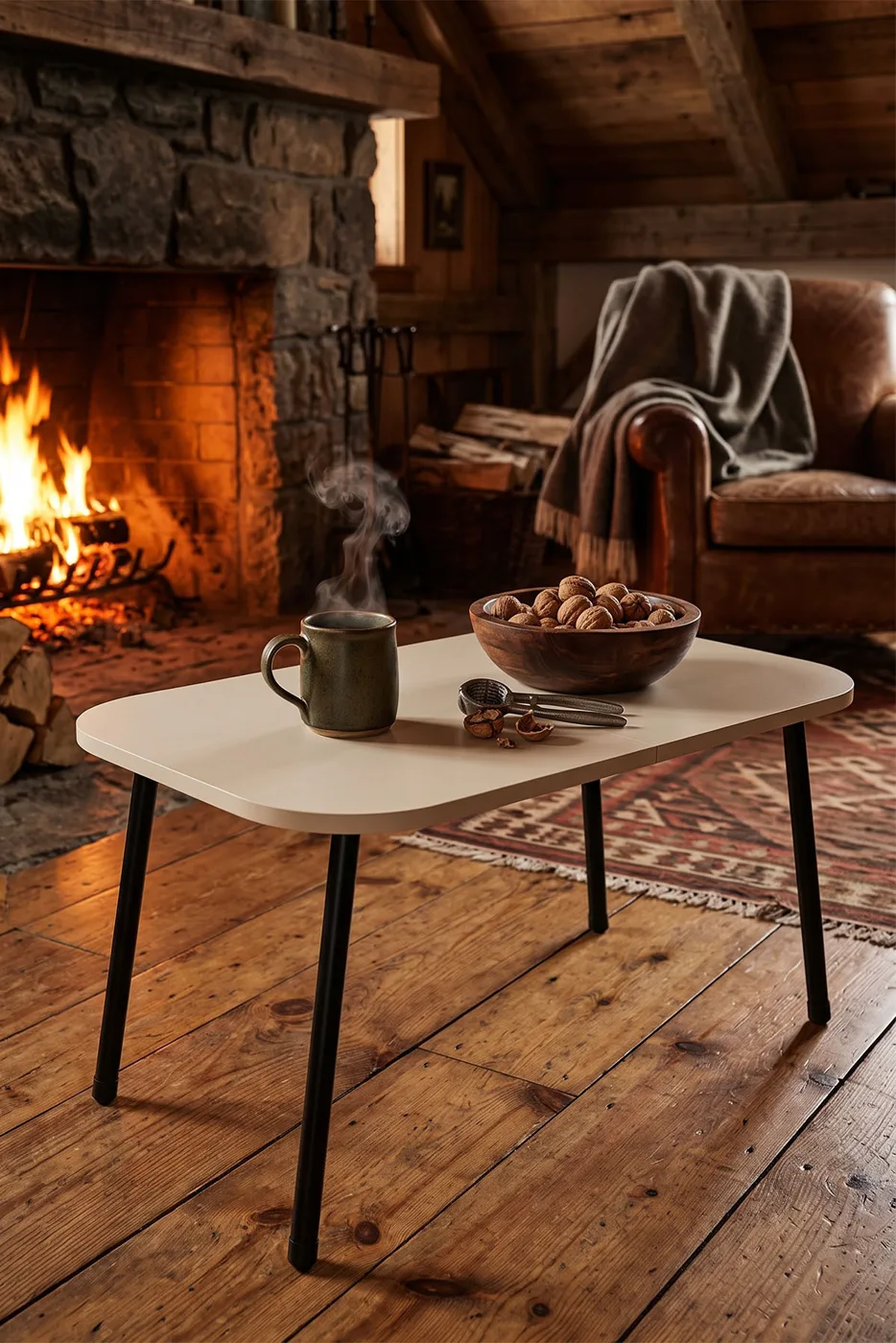Rectangular Coffee Table Metal Legs - Cream
