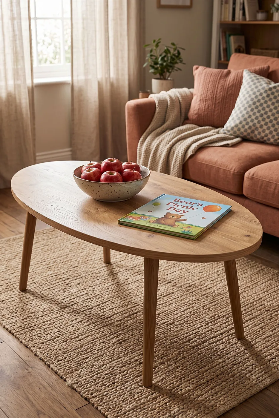 Table basse ovale à pieds en bois tournés - pin atlantique